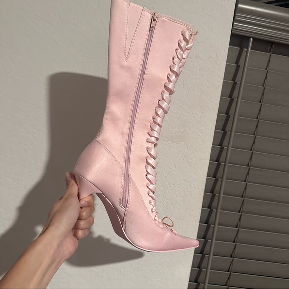 scandalous seduction heeled boots in pink by sugar thrillz (dolls kill) - Picture 9 of 10